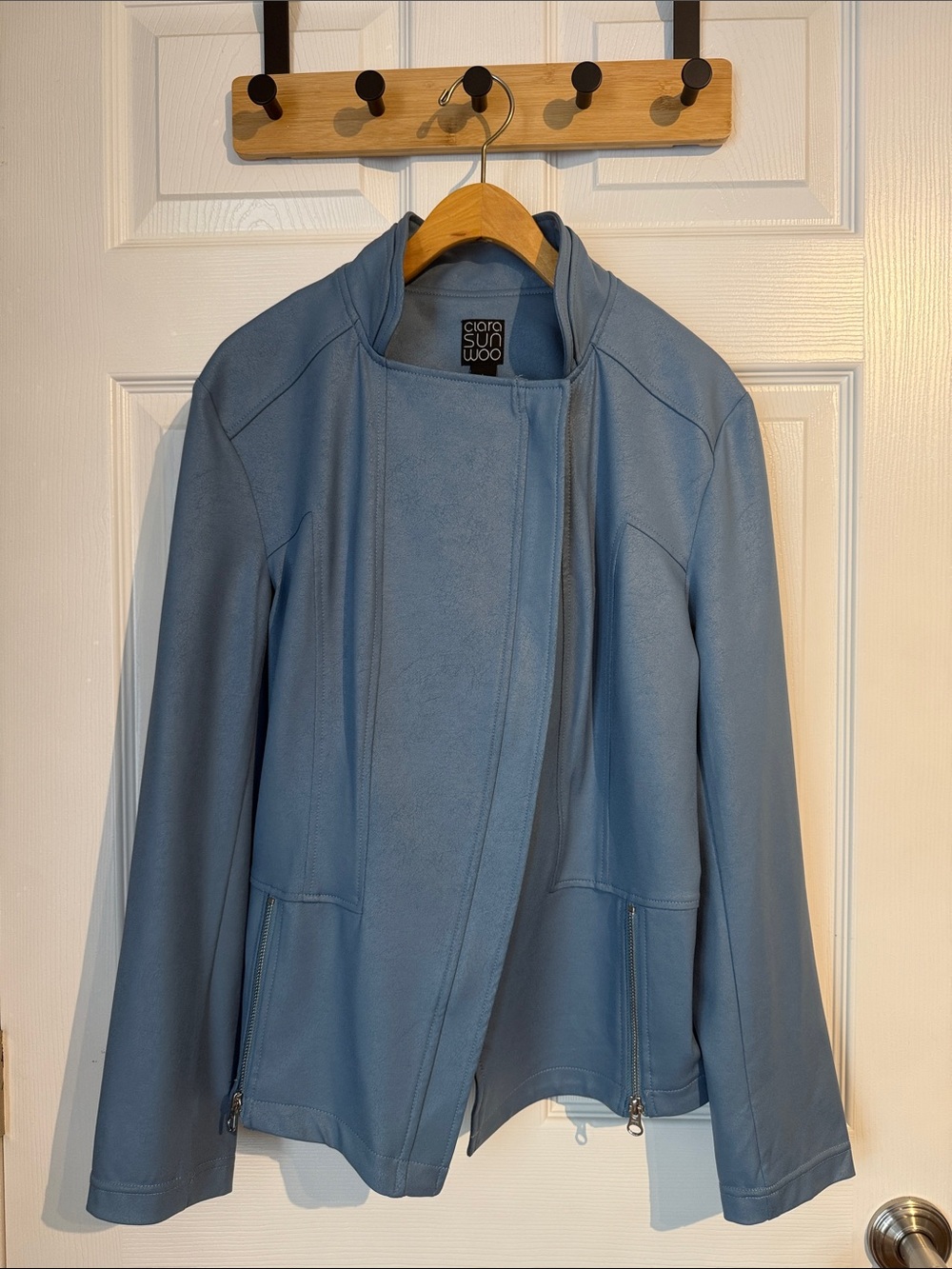 CLARA SUNWOO Sky Blue Asymmetrical Moto Jacket